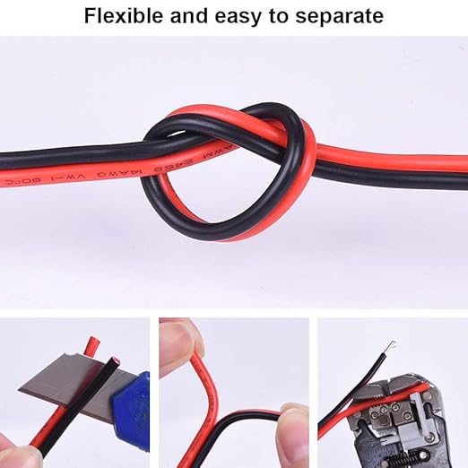 12AWG Tinned Copper Electrical Wire - 50FT, 2 Conductor Parallel, Black, PVC Insulated, Solar Panel, LED, Automotive, RV, Inverter Compatible