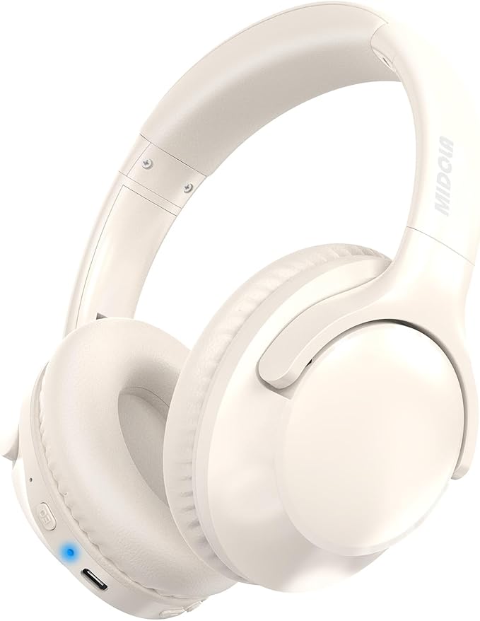 MIDOLA Bluetooth Headphones Over Ear 68H Playtime 6 EQ Wireless Headset with Microphone HiFi Stereo Foldable Lightweight Deep Bass for Travel Home Office Cellphone Milk White