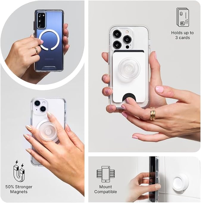 PopSockets Phone Wallet with Expanding Grip and Adapter Ring for MagSafe, Phone Card Holder, Wireless Charging Compatible, Wallet Compatible with MagSafe, Cute PopSockets - Latte