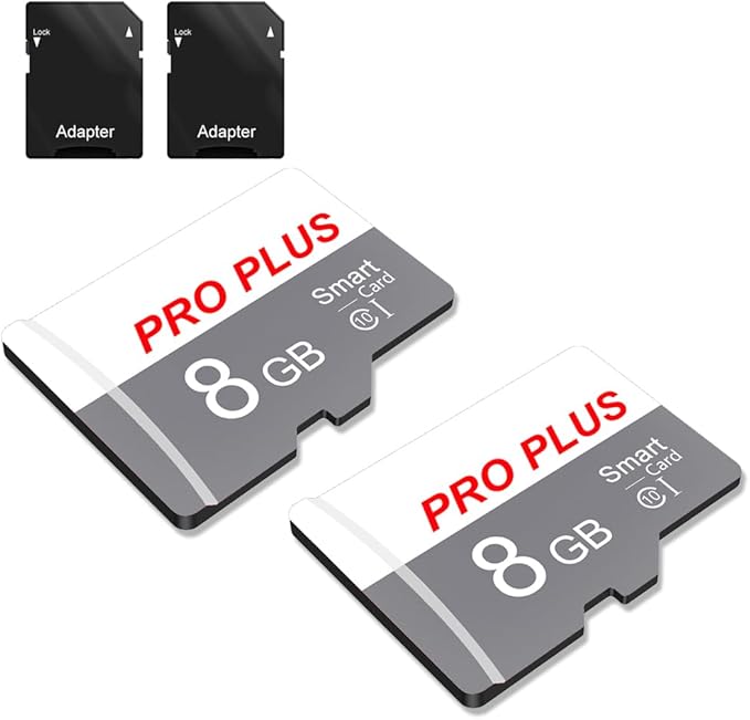 2 Pack TF Card 8GB with Adapter, High Speed Memory Card, UHS-I C10 A1 Memory TF Card for Tablet/Mobile Phone/Camera/Car Audio/Game Console (TF183 White Gray 8GB)