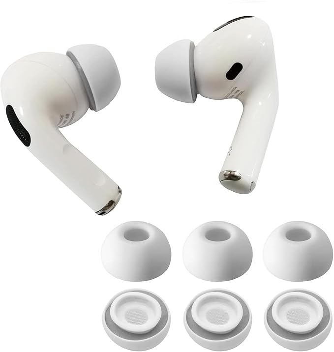 Airpod Pro Ear Tip Memory Foam & Silicone Hybrid Ear Tips, Perfect Noise Reduction, Stays in Your Ears, Ultra-Comfort, Anti-Slip Eartips, Fit in The Charging Case (Grey, Small)