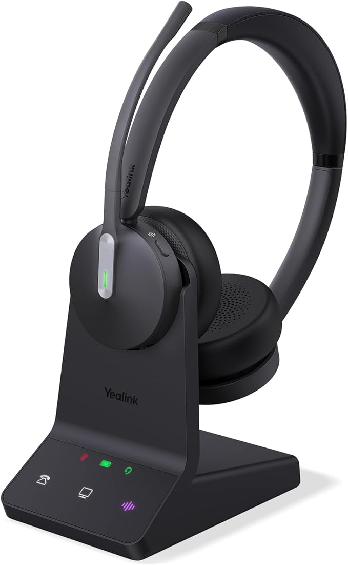 Yealink WH64 DECT & Bluetooth Dual UC Zoom Wireless Headset, 606 ft Range On Ear Work Headphones with 3X Noise Cancelling Mic, 32H Talk Time, Ringer, Office Headsets for Desk Phone, PC,Cellphone