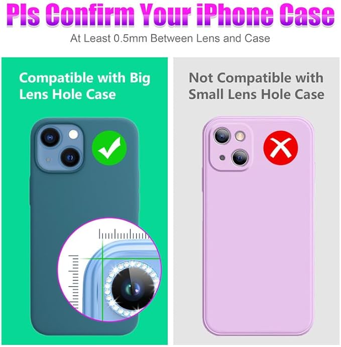 AGVEE 3+3 6 Pack for iPhone 13 6.1 inch / 13 Mini 5.4 inch Camera Lens Cover Protector, Bling Diamond & Bling Glitter Metal Ring 9H Tempered HD Glass Camera Cover Protector Film, Bling-Pink