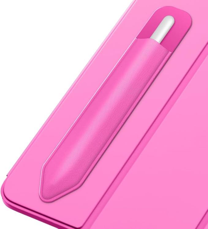 MoKo Pencil Holder Sticker Fit Apple Pencil Pro, Apple Pencil (USB-C), Apple Pencil 1st/2nd Generation, Elastic Pencil Pocket Pouch Adhesive Sleeve Attached to iPad Case for Stylus Pens, Persian Pink