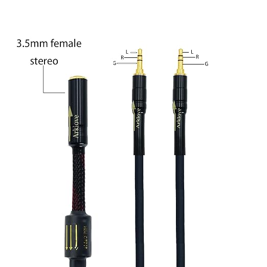 Arklove 25ft Shielded 1/8" aux Input 3.5mm Female to 2X 3.5 Output Splitter Stereo Audio Video Cable Out 3.5 Male to Two 3.5 Male in Dual Speaker Cord 24k Gold Plated