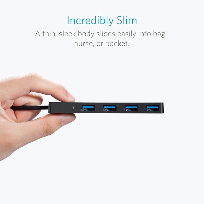 Anker 4-Port USB 3.0 Hub, Ultra-Slim Data USB Hub with 2 ft Extended Cable [Charging Not Supported], for MacBook, Mac Pro, Mac mini, iMac, Surface Pro, XPS, PC, Flash Drive, Mobile HDD