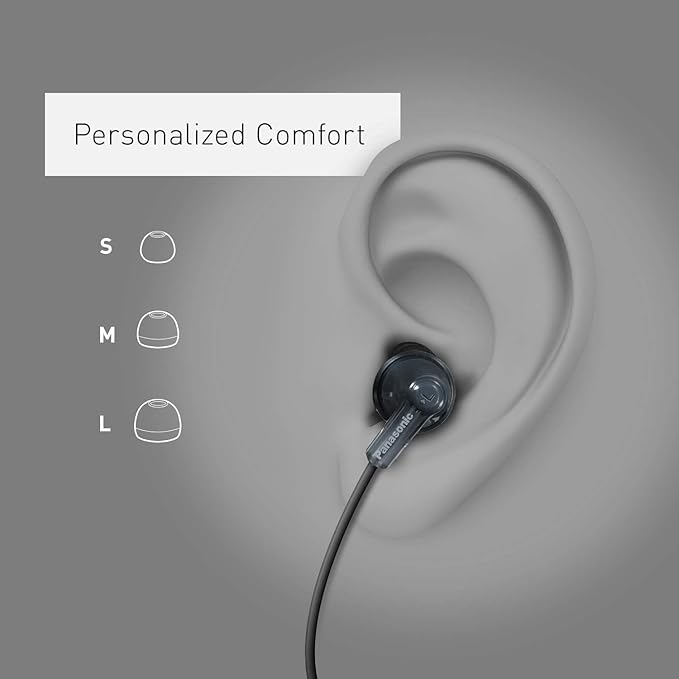 Panasonic ErgoFit Wired Earbuds, 3.5mm Jack In-Ear Headphones Wired with Dynamic Crystal-Clear Sound and Soft Ergonomic Custom-Fit Earpieces (S/M/L), for Phones and Laptops - RP-HJE120-N (Rose Gold)