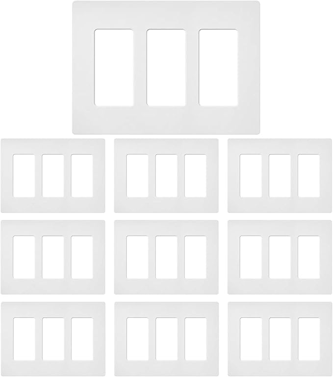 3 Gang Decorative Screwless Wall Plate Light Switch Cover, Hidden Screw Smooth Face, White, 10 pcs