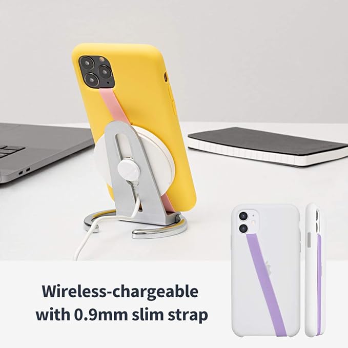 Sinjimoru Stretchable Silicone Phone Strap, Flexible and Elastic Grip Holder for iPhone & Android, Secure Phone Loops Finger Grip with Wireless Charging Support Sinji Loop Olive Grey