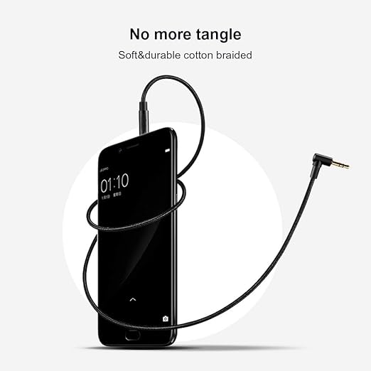 CableCreation 3.5mm Audio Cable 6FT/1.8M, Right Angle Male to Male Auxiliary Stereo HiFi Cable with Silver-Plating Copper Core for Car Stereos, iPhones, Tablets, Speaker, Laptops, 24K Gold Plated