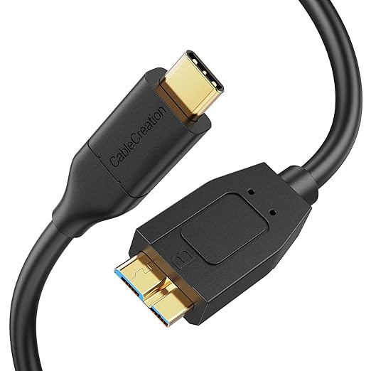 CableCreation 1FT*2 USB C to Micro B Cable,10Gbps Speed External Hard Drive Braided,USB 3.1 Type C to Micro B Work for iPhone 15/16,Seagate WD Westgate My Passport,MacBook Pro,iPad/Tablet,Black