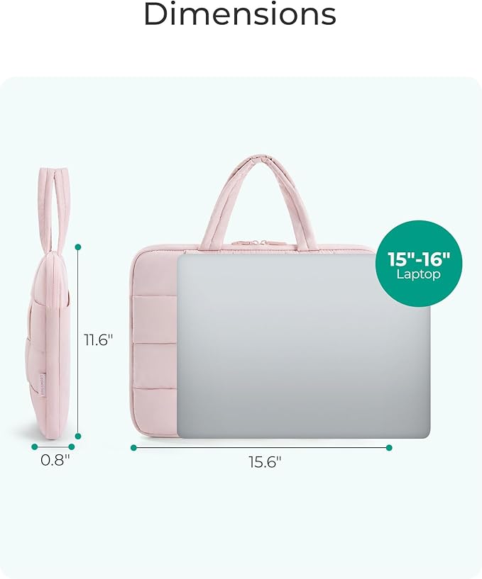 BAGSMART 15.6 Inch Laptop Case, Lightweight Puffy Laptop Sleeve with Handle, Compatible with MacBook Air Pro 15 16 Inch M4 M3 M2 M1, Laptop Bag for Women Fitted with Dell,HP, Black