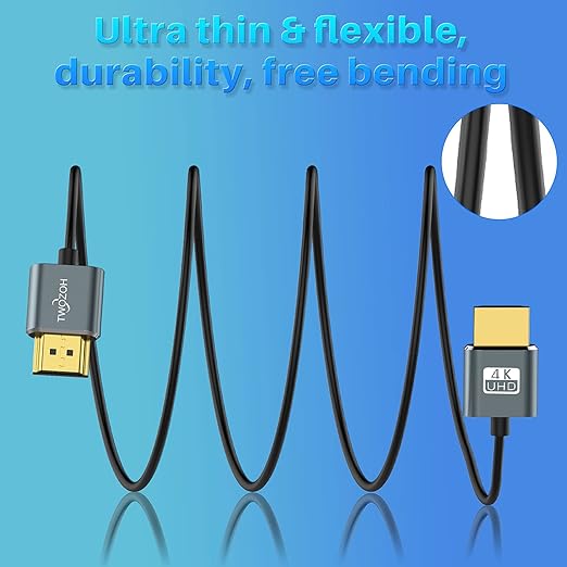 Twozoh Slim 4K HDMI Cable 6.6FT 5 Pack, Ultra Thin & Flexible Skinny HDMI to HDMI 2.0 Cord Support 4K/60HZ 18gbps Laptop, Monitor, PS5, PS4, Xbox One, Fire TV