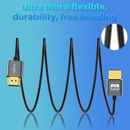 Twozoh Slim 4K HDMI Cable 10FT 5 Pack, Ultra Thin & Flexible Skinny HDMI to HDMI 2.0 Cord Support 4K/60HZ 18gbps Laptop, Monitor, PS5, PS4, Xbox One, Fire TV