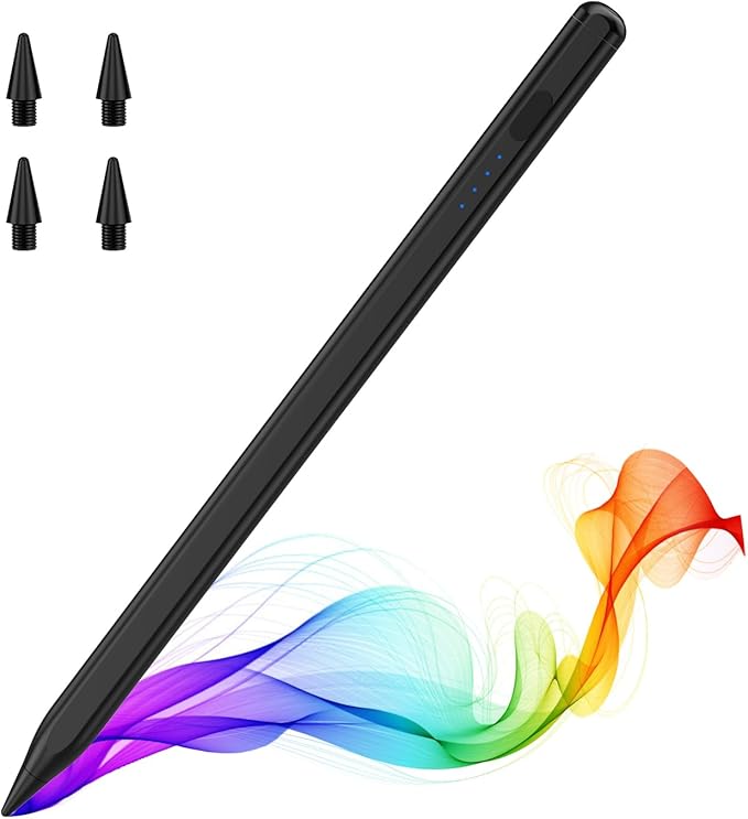 MoKo Pencil for iPad (A16) 11th 10th Gen, Stylus Pen for 2018-2025 Apple iPad 11/10/9/8/7/6/A16, Mini 7/6/5, Air M3/M2 11"/13"/5/4/3, Pro M4 13"/12.9"/11" Tilt Sensitivity, USB-C Fast Charging,Black