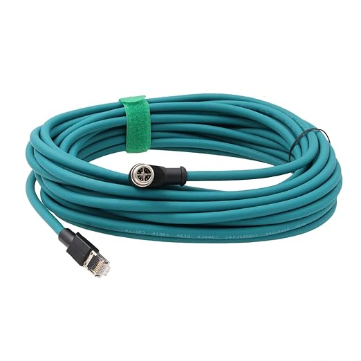 Ethernet Cable for PLC Router Network Cognex Basler Baumer Sick Keyence Datalogic Microscan Vision Camera Sensor Reader, M12 8 Pin X-Code Right Angle 90-Degree to RJ45 (20m)