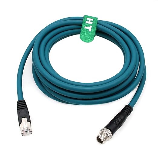 M12 Ethernet 8 Pin X Coded RJ45 CAT7e GigE Cable for Basler Cognex Keyence Datalogic Microscan Sick Camera Sensor High Speed Network Switch 2 Meter