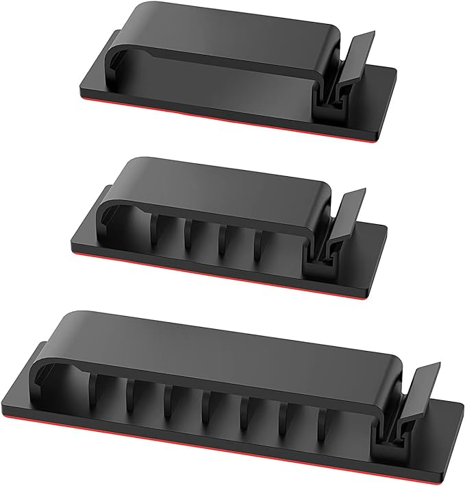 Cable Management Clips, 20Pcs Cord Organizers Wire Clips Cord Holder for TV PC Ethernet Cable Desk Home Office (Black)
