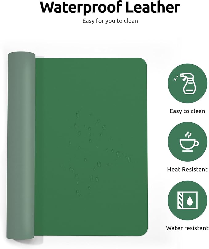 YSAGi Leather Desk Pad Protector, Office Desk Mat, Large Mouse Pad, Non-Slip PU Leather Desk Blotter, Laptop Desk Pad, Waterproof Desk Writing Pad for Office and Home (Jade Green, 31.5" x 15.8")