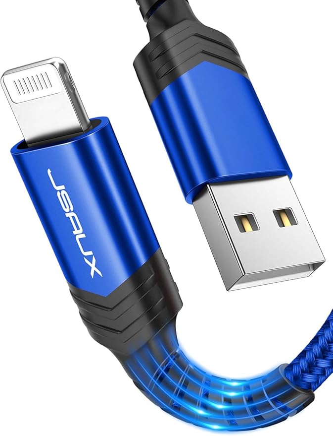 JSAUX Apple MFi Certified Lightning Cable 4ft, iPhone Charger Cable Nylon Braided Heavy Duty, Upgraded C89 USB Lightning Cord for iPhone 11 Xs Max X XR 8 7 6s 6 Plus SE 5 5s, iPad, iPod-Blue