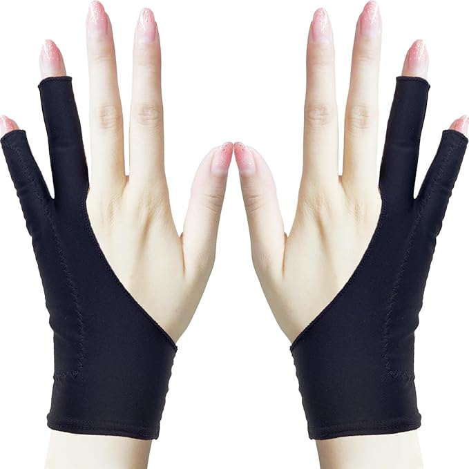 Drawing Glove, Artist Glove for Drawing Tablet, iPad, Digital Art Creation - Palm Rejection, Exposed Fingertip, Suitable for Left and Right Hand - M, Pack of 2