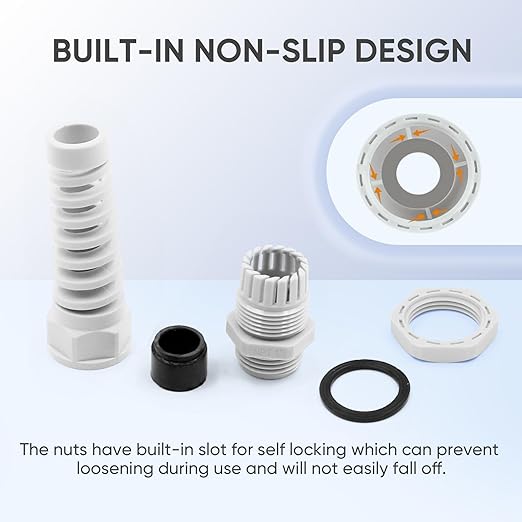 Strain Relief Cord Connector,LISTENJIALE 2Pcs NPT 1" Waterproof Cable Gland Flex Spiral Strain Relief Adjustable 18-25mm Cable Connector Nylon Joint with Gaskets(Grey)