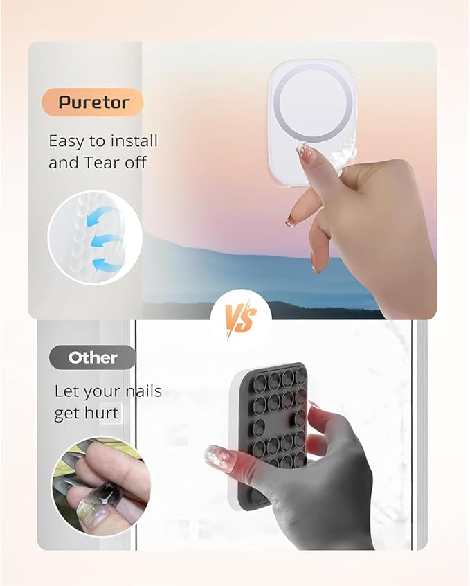 Magnetic Phone Suction Grip, Shower Phone Holder for MagSafe, Octo Phone Sticky Buddy Suction Grip for iPhone 16 15 14 13 12, Birthday Christmas for Women White