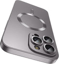Magnetic for iPhone 15 Pro Max Case [Compatible with MagSafe][Built-in Camera Lens Protector] Slim Soft Silicone Bumper Shockproof Metallic Luster Phone Case (Titanium Gray)