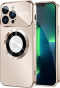 Magnetic for iPhone 13 Pro Max Case, Compatible with MagSafe, Built-in Camera Lens Protector, Logo View, Military Grade Drop Proof Phone Case Cover, Desert Titanium