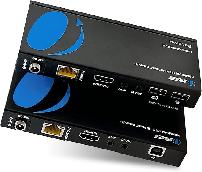 OREI 4K KVM HDMI Extender Over LAN HDBaseT PoC Single CAT5e/CAT6A/CAT7 Cable 4K 60Hz - Upto 400 feet 4:4:4 - Remote, Keyboard, Mouse, USB Control