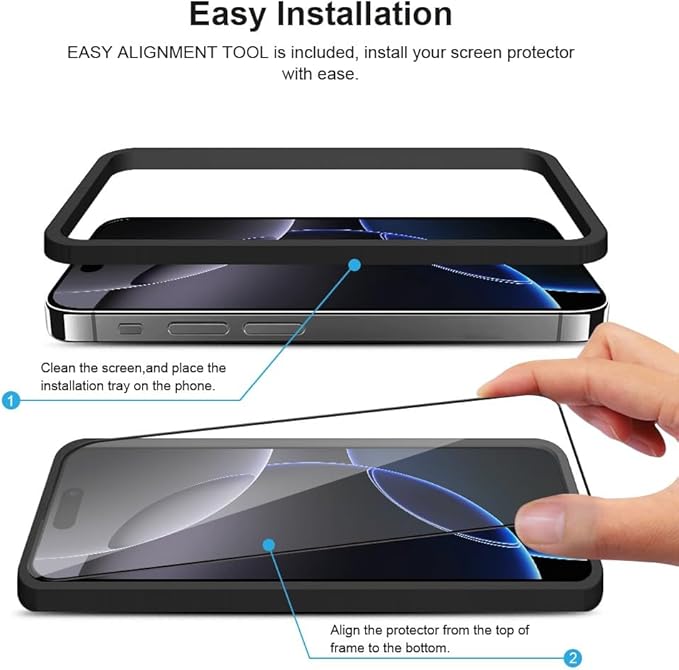 2 pack Full 9H+ Military Grade Glass Screen Protector for iPhone 16 Plus + 2 pack Camera Lens Protector with easy Installation Frame Case Friendly Shatterproof Tempered Glass 9H+ Hardness HD Clear Anti-Scratch Glass Full Edge Coverage (6.7) 16 Plus