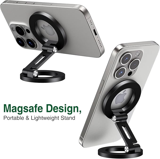 elitehood Magnetic Phone Stand, Small & Portable Magnetic Phone Holder [Dual Strongest Magnets], for Magsafe Foldable iPhone Stand, Universal Cell Phone Stand for Desk Gym Mirror Wall, Black