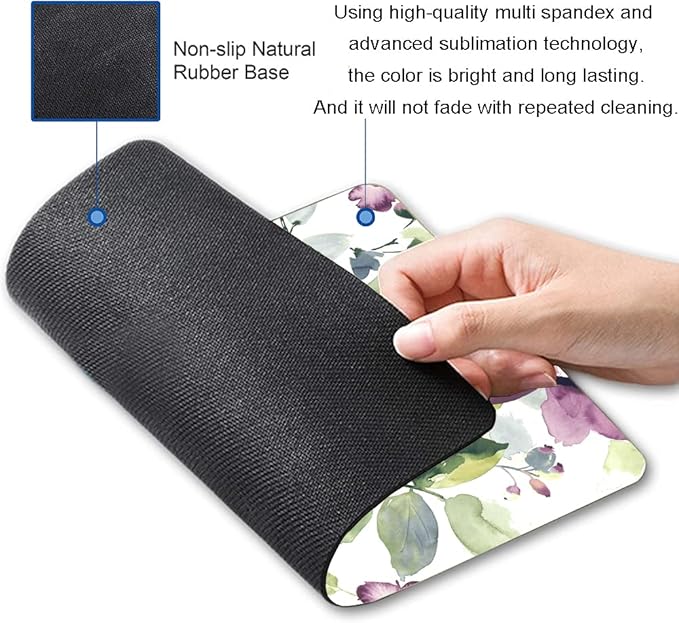 Hokafenle Floral Mouse Pad - Purple Watercolor Flower, Square Waterproof Non-Slip Rubber Base for Office Computer Laptop - Ideal for Girls and Women