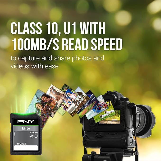 PNY 128GB Elite Class 10 U1 V10 SDXC Flash Memory Card - 100MB/s Read, Class 10, U1, V10, Full HD, UHS-I, Full Size SD (Pack of 2)