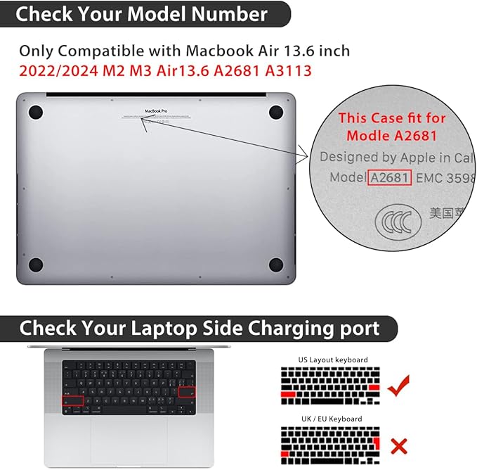 for 2025 2024 2023 2022 MacBook Air 13 inch Case M4 A3240 M3 A3113 M2 A2681 with Touch ID& 13.6" Liquid Retina Display, Plastic Hard Shell&Keyboard Cover&Screen Film&Webcam Cover, Bunny-P