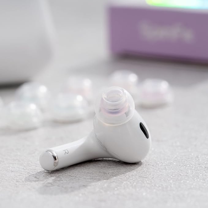 SpinFit Superfine for AirPods Pro Gen 1 & 2 - L - Medical Grade Silicone Patented Replacement Ear Tips and Adapters for Supreme Comfort (one Pair)(Ear Tips Installed)