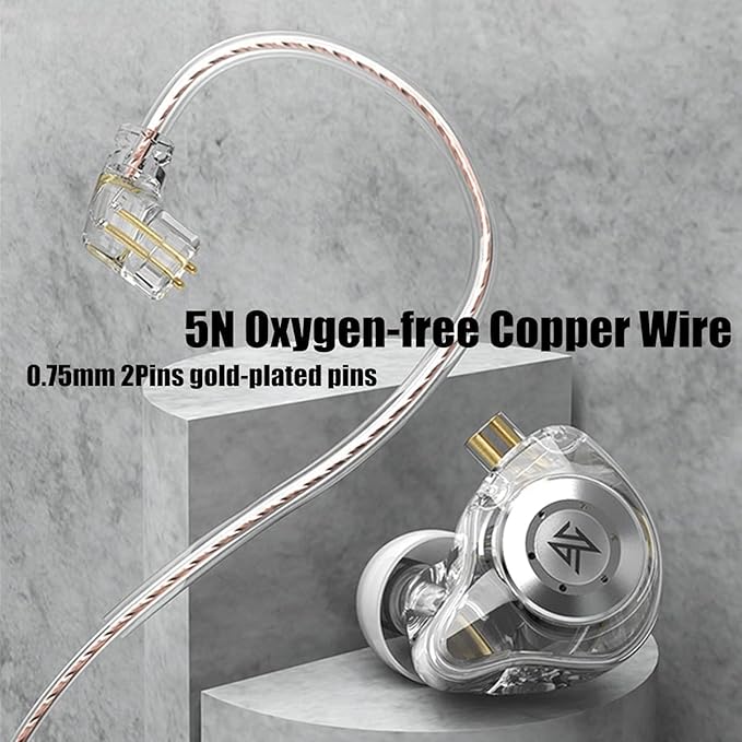 keephifi KZ EDX Pro in Ear Monitors with Microphone KZ IEM Earphones Dual DD HiFi Stereo Sound Wired Earphones Noise Cancelling Earbuds for Musicians Singer Audiophiles (White, with Mic)