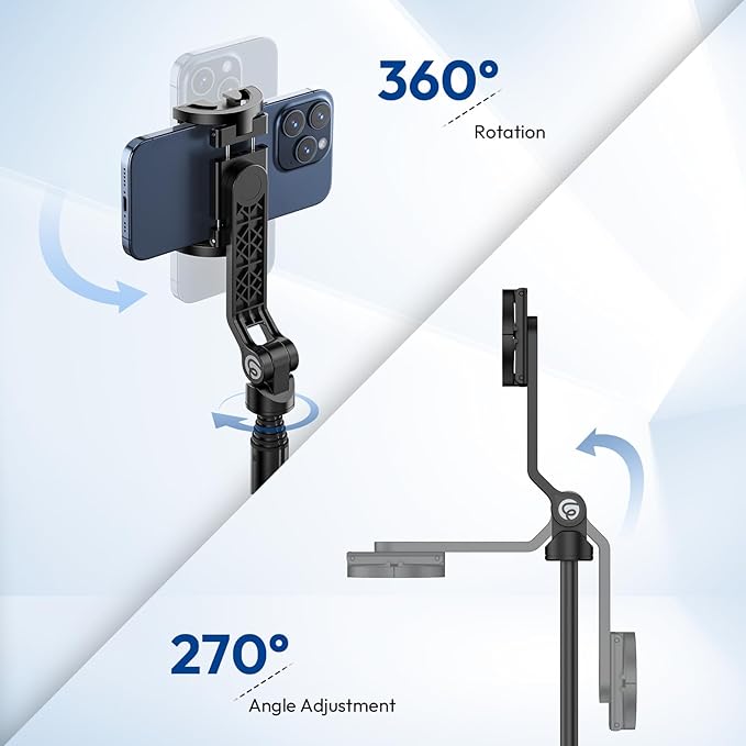 ULANZI TT88 Magnetic Tripod for iPhone, 57" Extendable Selfie Stick with Remote, 2-in-1 Phone Clip & Dual Cold Shoe Mounts - Lightweight Phone Tripod Stand for Vlogging, Travel, Video Recording, Black