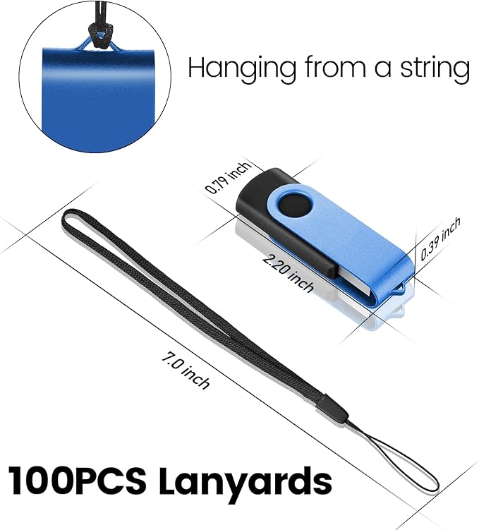 EASTBULL Flash Drive Bulk 1GB USB 100 Pack with Lanyards USB 2.0 Thumb Drive Bulk Memory Stick Swivel Pen Drive for Storage and Backup(1GB 100Pack, Mixed Color)