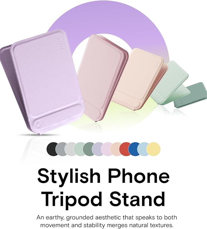 MOFT Phone Tripod Stand Selfie Stick for iPhone, Multi-Angles iPhone Stand, Lightweight & Portable Phone Holder, Strong Magnets, MOVAS Vegan Leather, Travel Essentials, Peony (Without Card Slot)