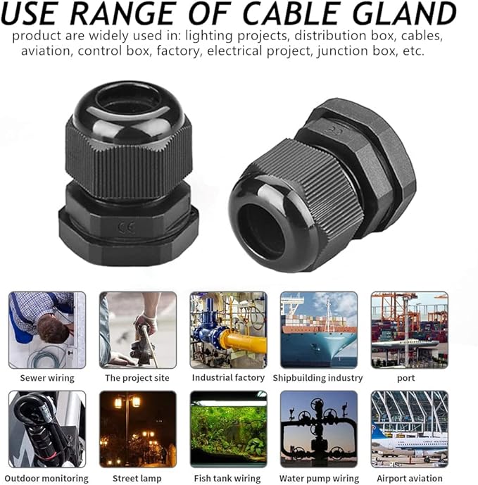 PENGLIN Cable Glands 3/4" NPT Nylon Cable Connector, Strain Relief Cord Connector, IP68 Waterproof Adjustable Locknut(3/4 Inch (16-Pack))