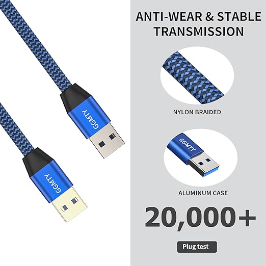 USB to USB Cable 15FT,Durable Braidedfor USB 3.0 Male to Male Type A to Type A Cable Data Transfer Compatible with Hard Drive, Laptop, DVD Player, TV, USB 3.0 Hub, Monitor, Camera, Set Up Box and More