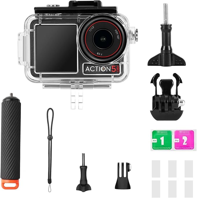 Waterproof Case for DJI Osmo Action 5 Pro/4/3 with 3 Pack Dive Filters, 196FT/60M Underwater Protective Housing Dive Kit, Professional Action Camera Dive Accessory
