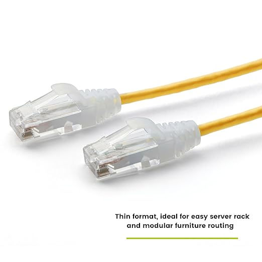 TRUECABLE Cat6 Component Rated Patch Cable, Unshielded (U/UTP), 7ft, Yellow, 28AWG Solid Copper, Snagless 10G High-Speed Ethernet Cable, PoE++ 4PPoE 100W, UL Listed, RoHS-3, 5 Pack