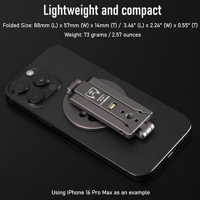 Magnetic Tripod for iPhone 12/13/14/15/16 & MagSafe Cases | Handy Phone Stand | 20 N52 Magnets Inside, Cold Shoe Mount, 1/4" Screw & Foldable Hook
