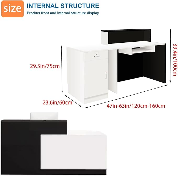 Reception Desk with Counter Modern Checkout Counter with Lockable Drawer Keyboard Tray Receptionist Desk for Office Salon Reception Table U Right 51inch/130cm