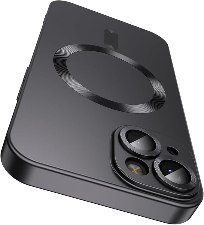 Magnetic for iPhone 13 Case [Compatible with MagSafe][Built-in Camera Lens Protector] Slim Soft Silicone Bumper Shockproof Metallic Luster Phone Case (Black)