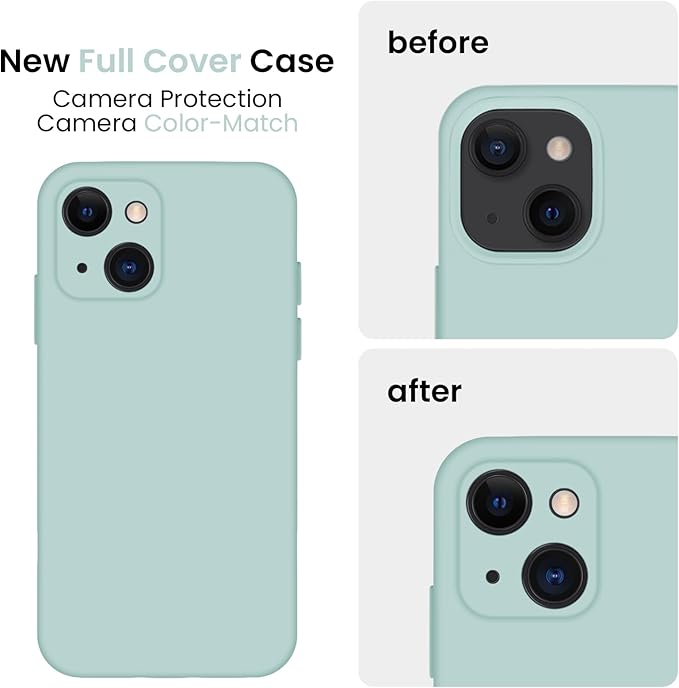 FireNova Designed for iPhone 13 Case, Silicone Upgraded [Camera Protection] Phone Case with [2 Screen Protectors], Soft Anti-Scratch Microfiber Lining Inside, 6.1 inch, Mint Green