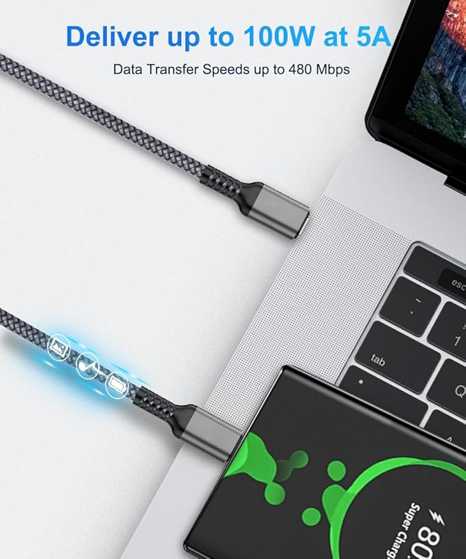 Elebase USB C to C 100W Charging Cable 6.6FT with Type A Car Adapter,Fast PD Charger Cord for iPhone 16 15 Pro Max Plus,Airpods 4,Samsung Galaxy S23 S24 Flip Fold 5,Ultra,A53 A54,MacBook Mac,iPad 9 10