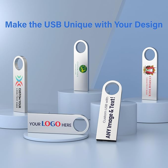 Customizable Flash Drives 128GB, Wooolken Personalized USB 2.0 Thumb Drives 10/20/50/100 Pack, Logo Pendrive Custom Memory Stick USB Engraved Logo (Metal)